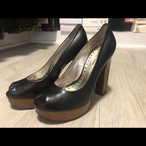 Gianni Bini Black Leather Peeptoe Heels
